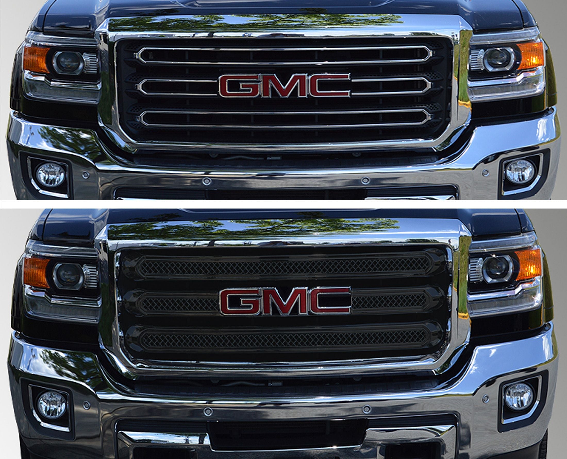 ABS6461BLK 15-18 GMC Sierra 2500 HD/Sierra 3500 HD SLE/SLT 3 PCS Gloss Black Tape-on Grille Overlay