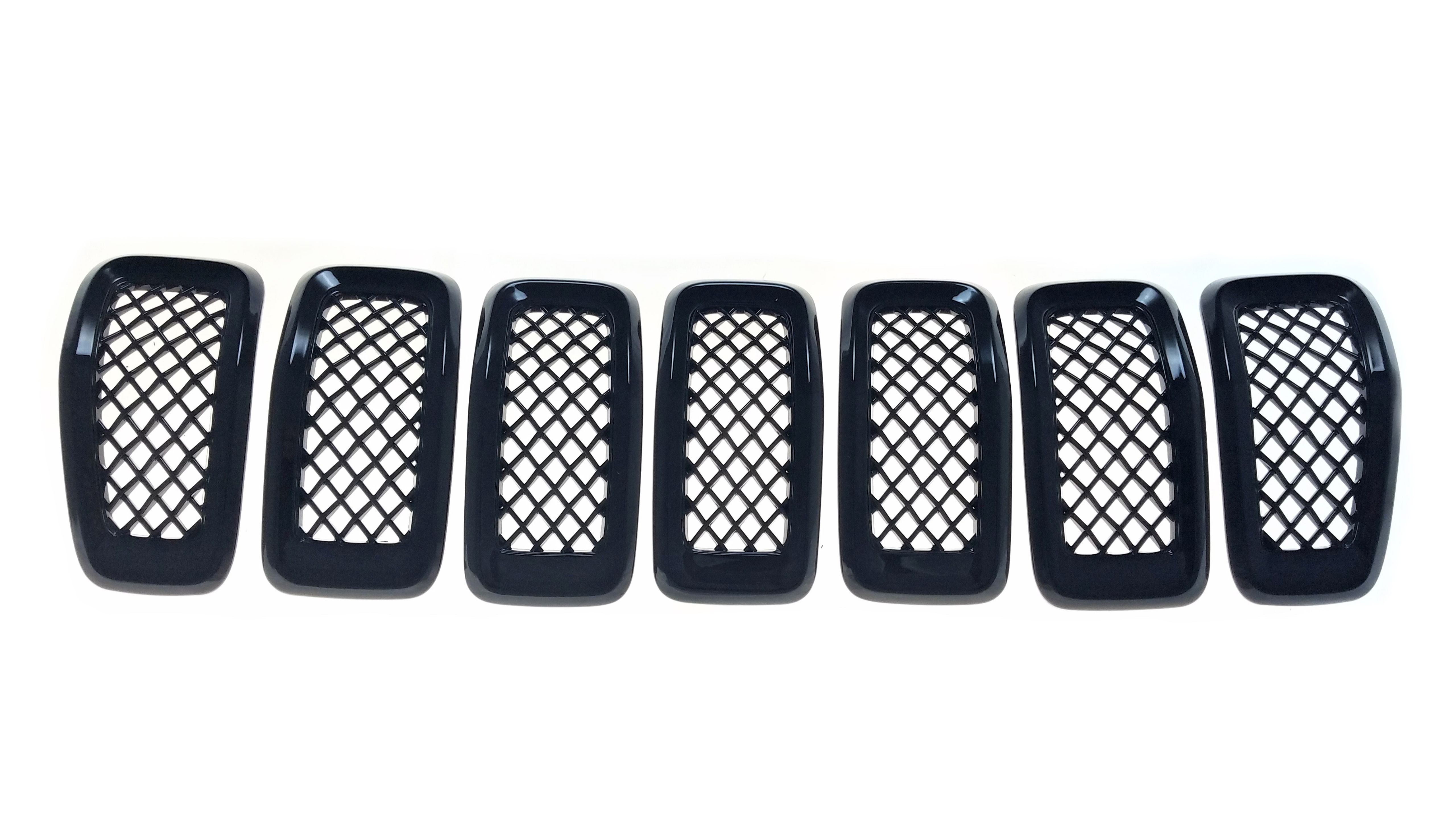 ABS6473BLK 14-18 Jeep Cherokee 7 PCS Gloss Black Tape-on Grille Overlay