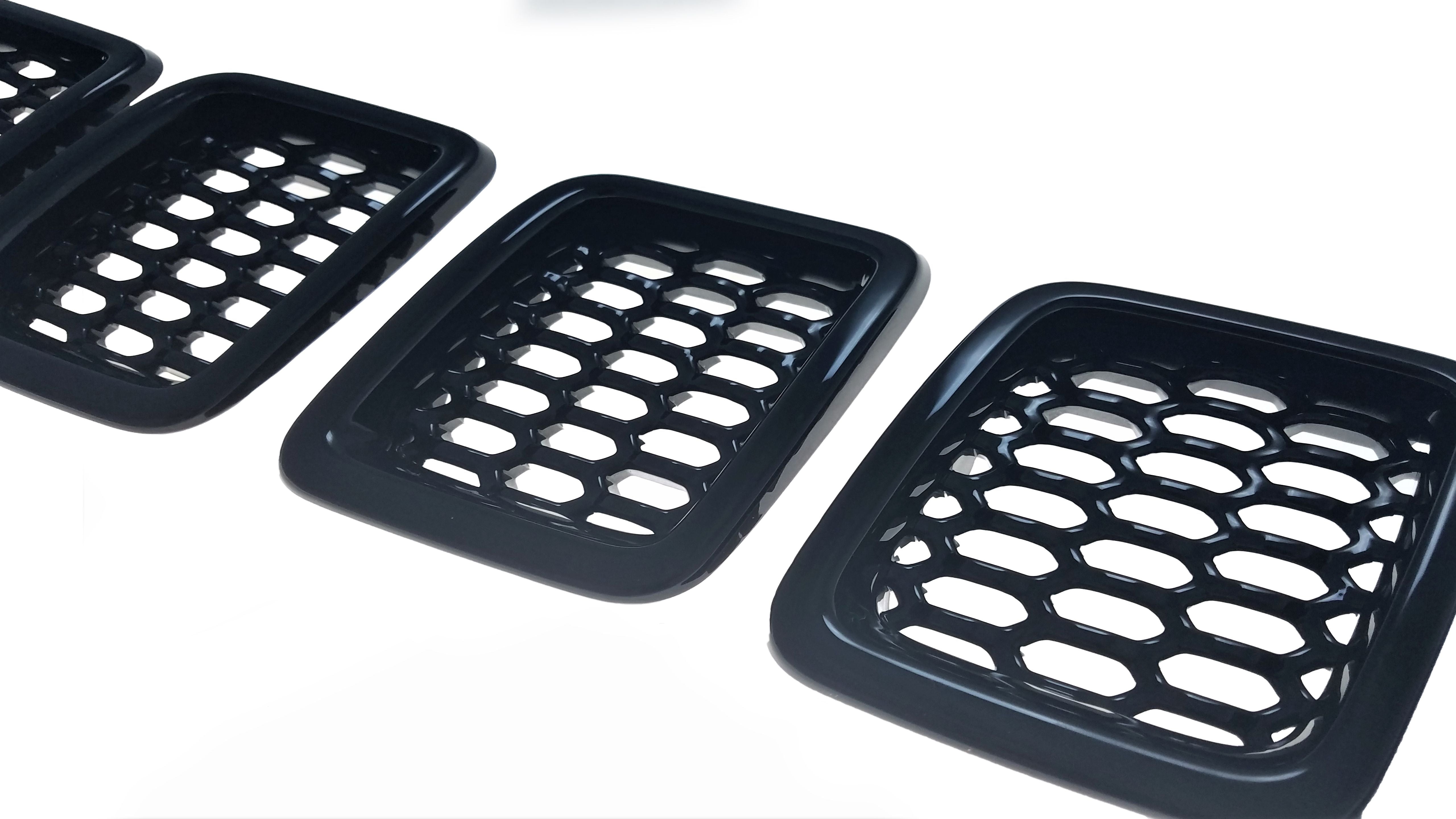 ABS6478BLK 17-21 Jeep Compass LATE MODEL 17 7 PCS Gloss Black Tape-on Grille Overlay