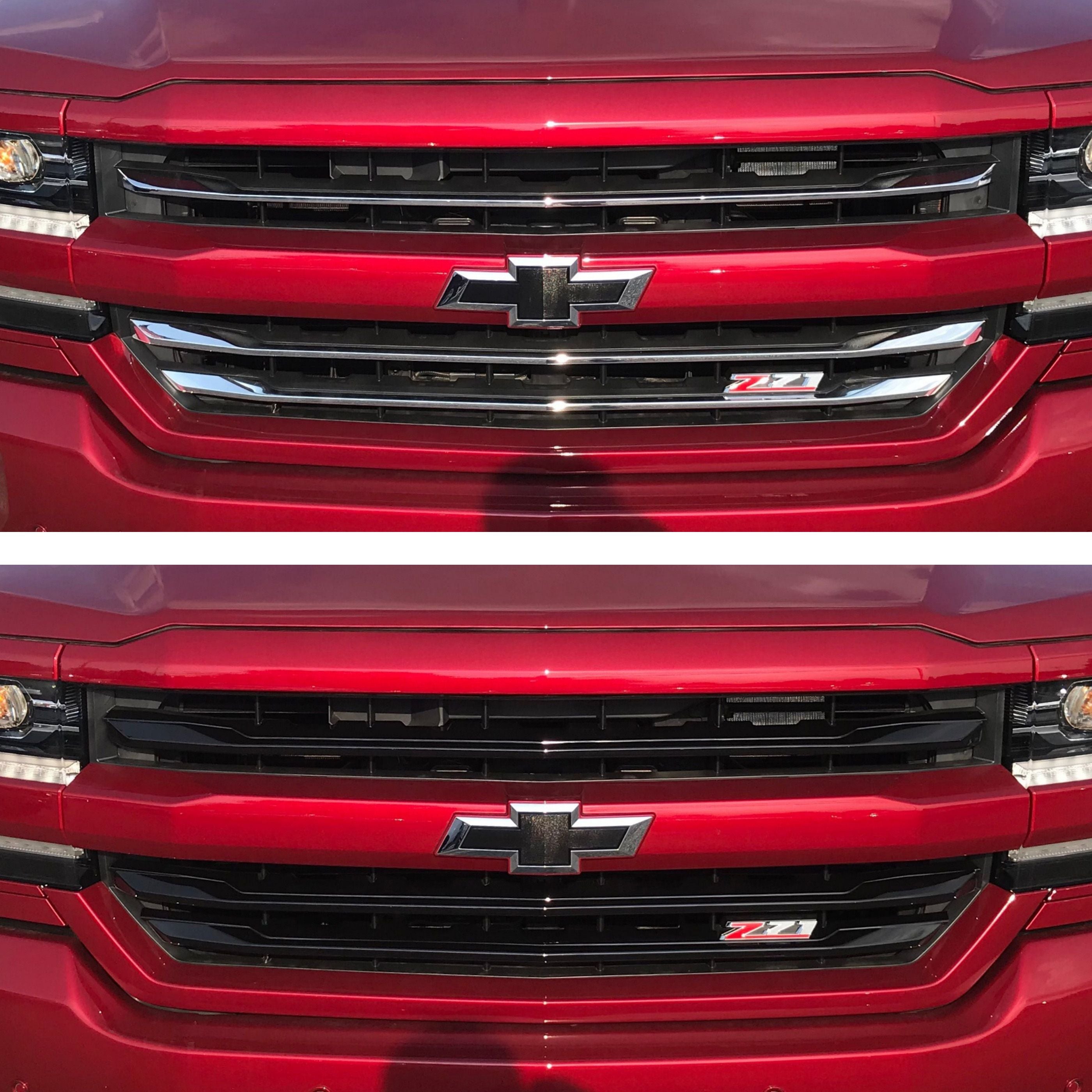 ABS6487BLK 16-18 Chevrolet Silverado 1500 Z71 3 PCS Gloss Black Tape-on Grille Overlay