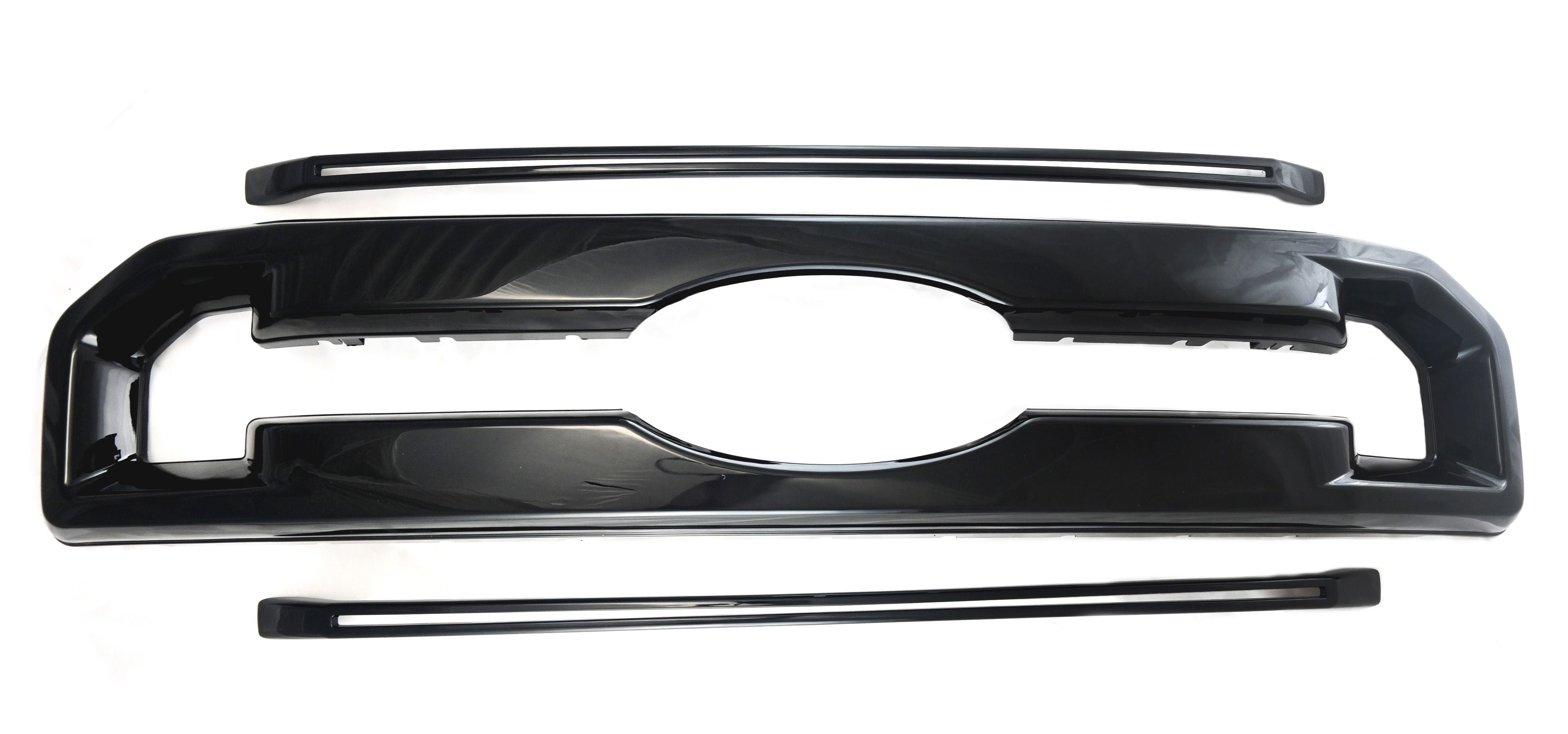 ABS6510BLK 20-22 Ford F-250 Super Duty/F-350 Super Duty XLT 3 PCS Gloss Black Clip-On W/Tape Grille Overlay