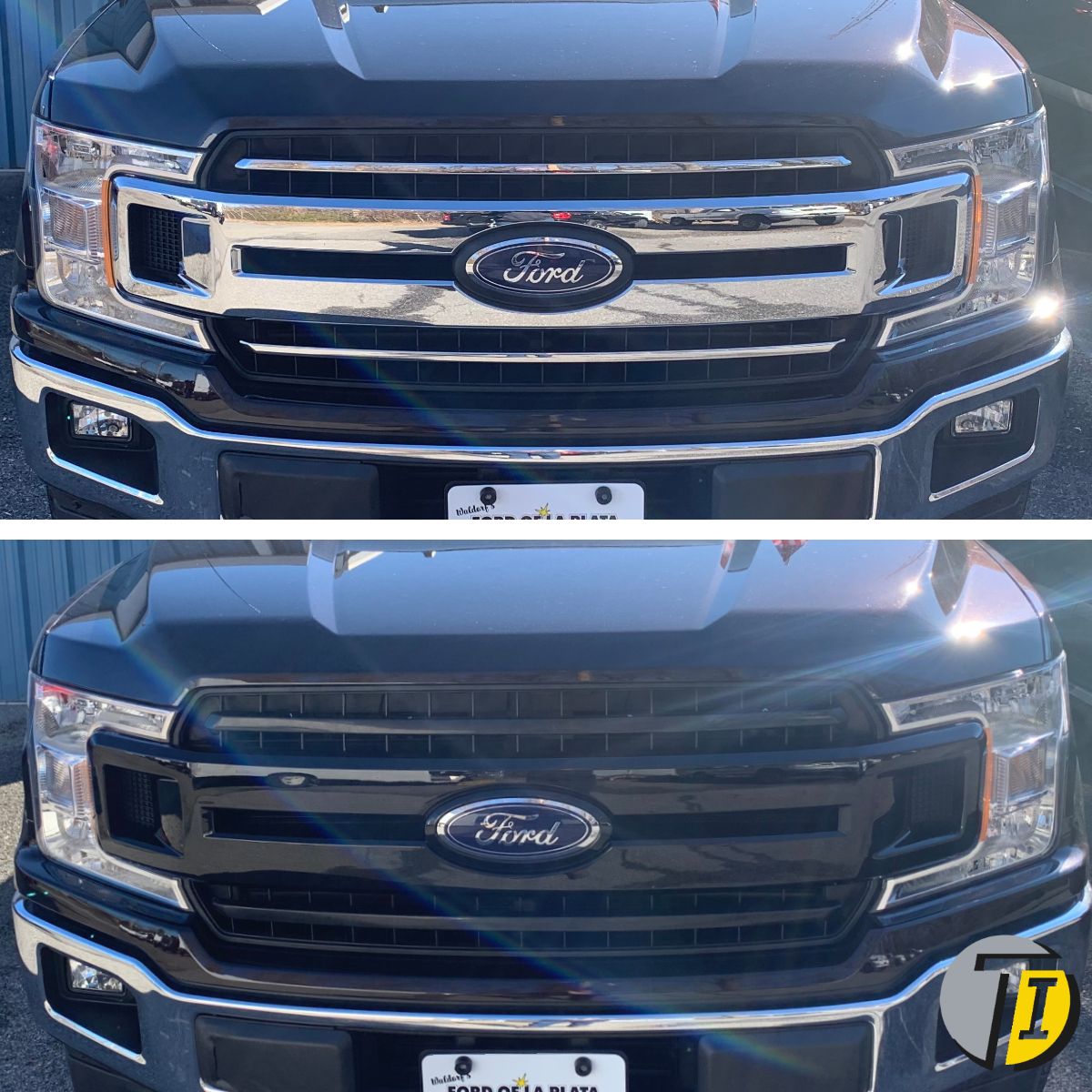 ABS6515BLK 18-20 Ford F-150 XLT 3 PCS Gloss Black Clip-On W/Tape Grille Overlay