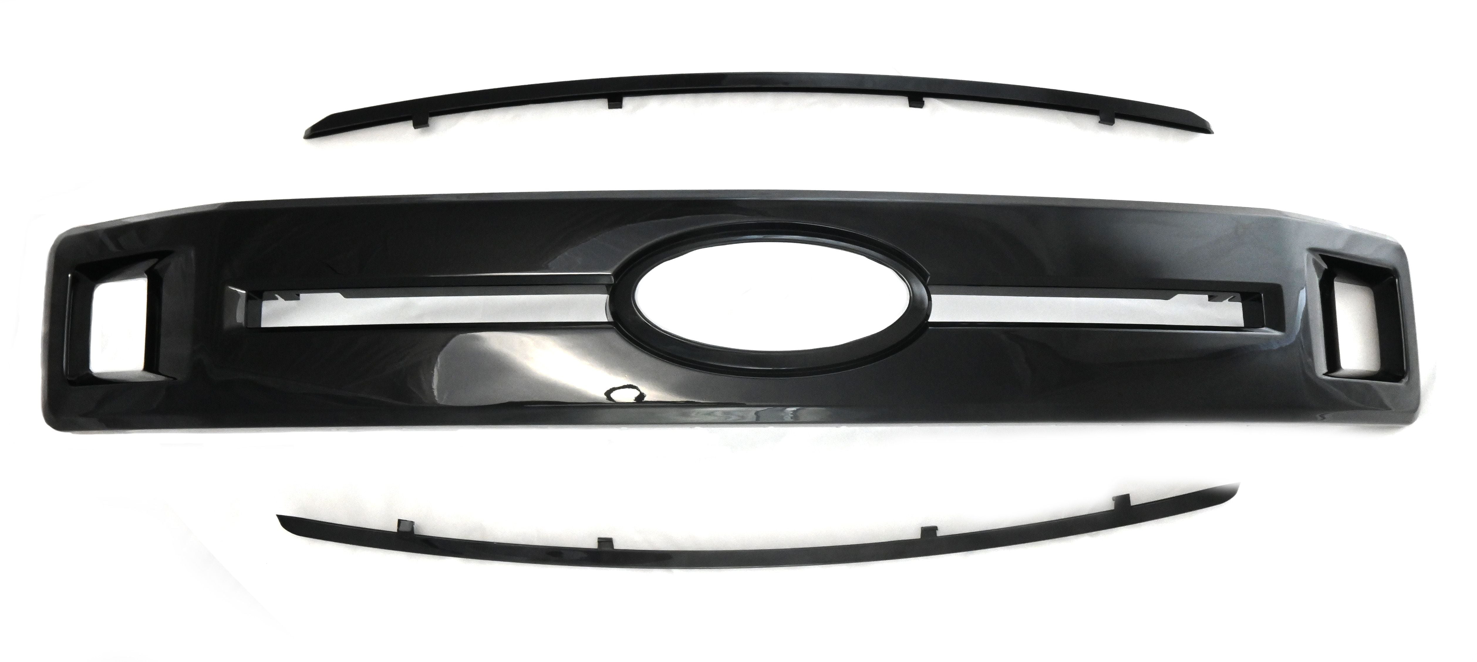 ABS6515BLK 18-20 Ford F-150 XLT 3 PCS Gloss Black Clip-On W/Tape Grille Overlay