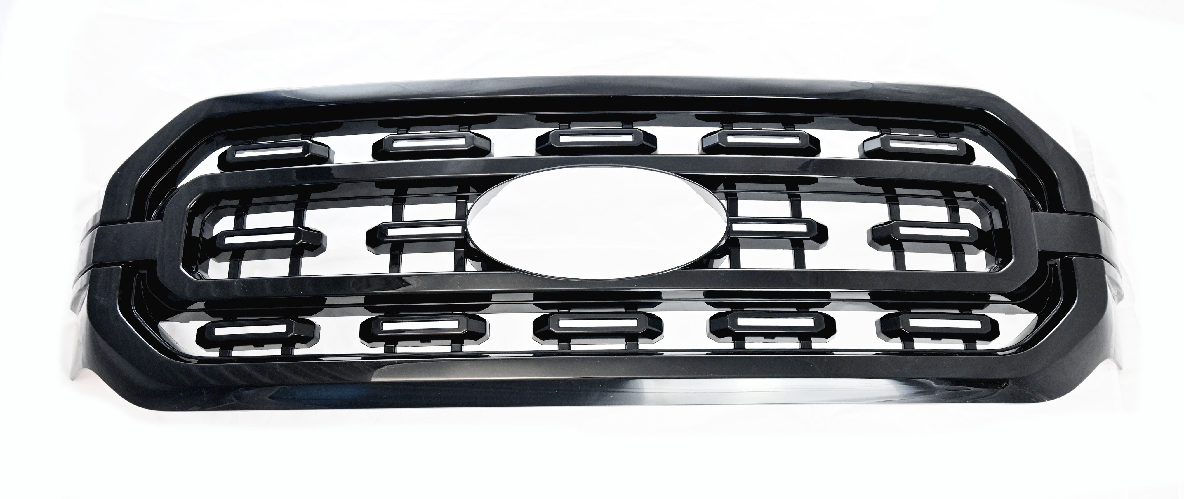 ABS6521BLK 21-23 Ford F-150 XLT/XL 1 PC Gloss Black Clip-On W/Tape Grille Overlay