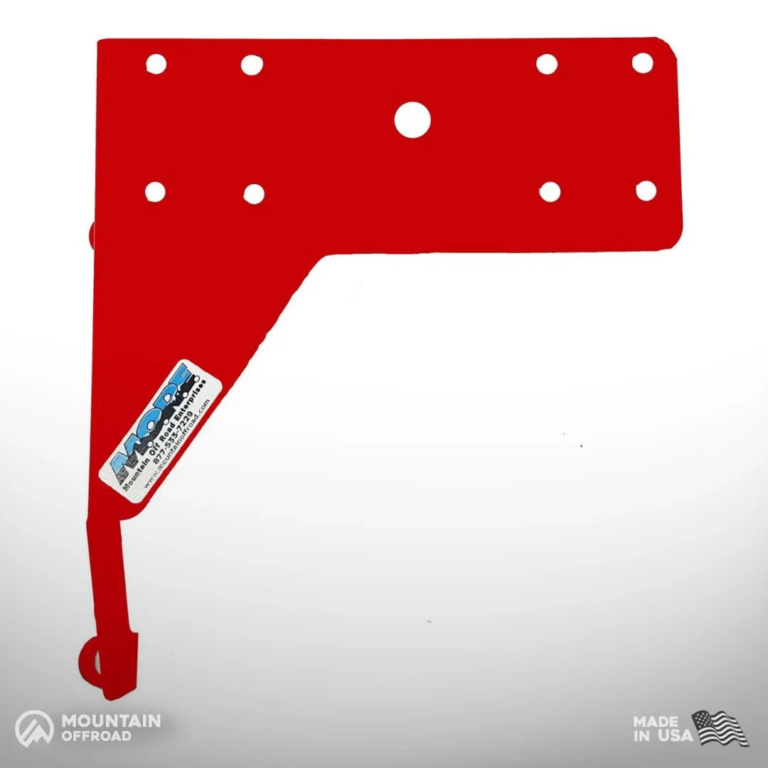 Red ARB twin air compressor mounting bracket for Jeep Wrangler TJ LJ, flat with multiple holes.