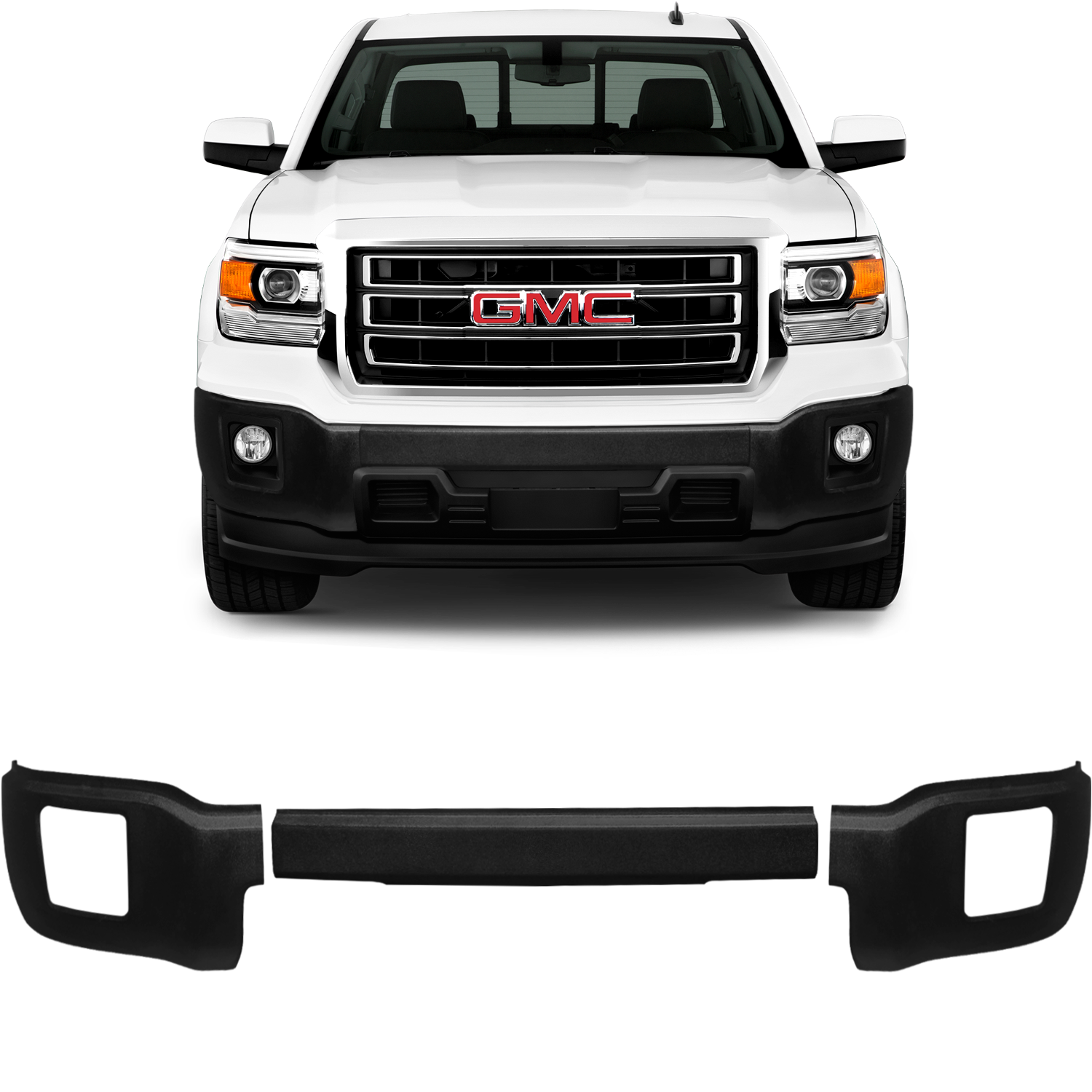 2014-2015 GMC Sierra 1500 Front BumperShellz - Chrome Delete Overlays Chrome Delete Kit No Bed-Lined (ABS Sprayed with Truck Bed Liner)