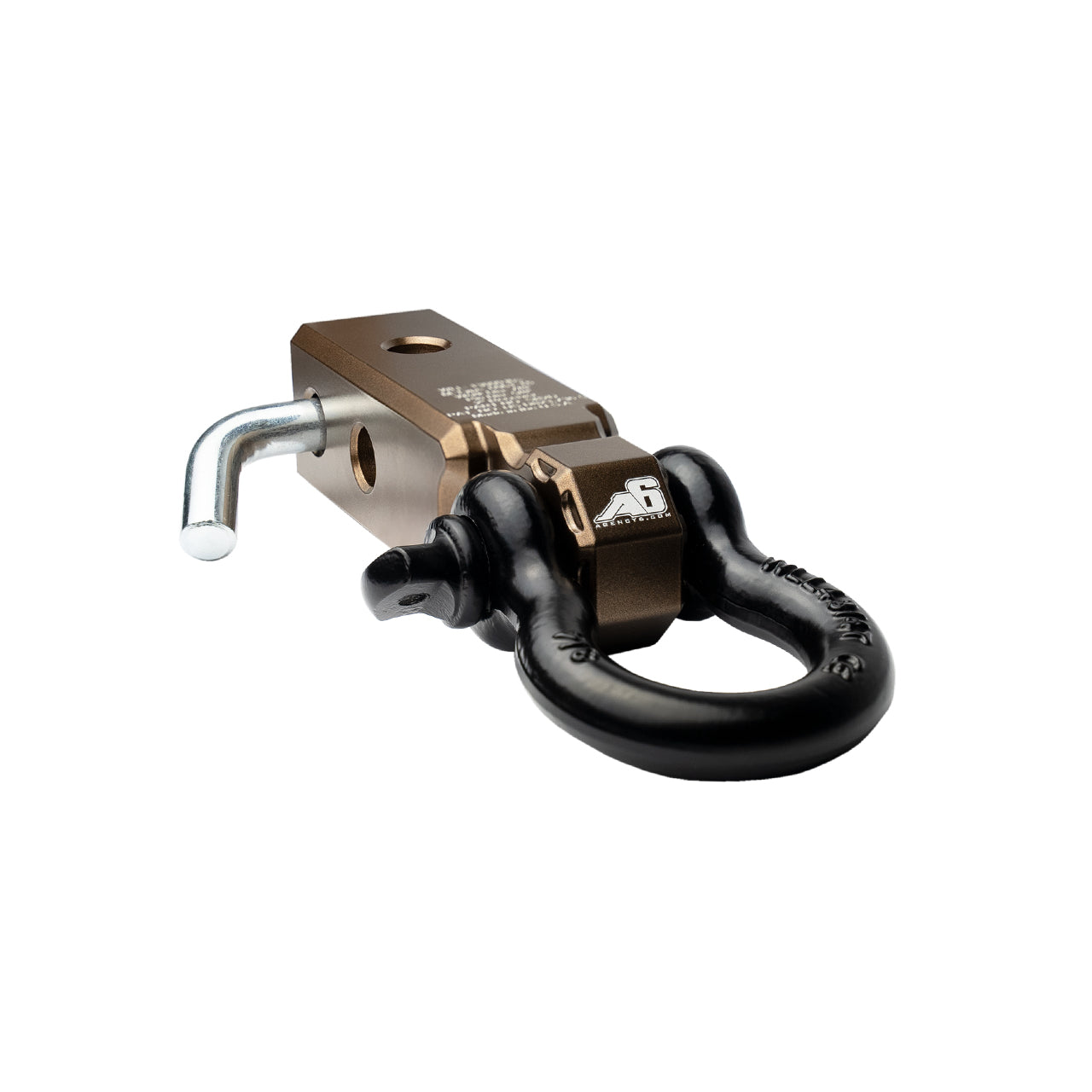 Bronze hitch receiver shackle block with black D-ring for off-road vehicle recovery