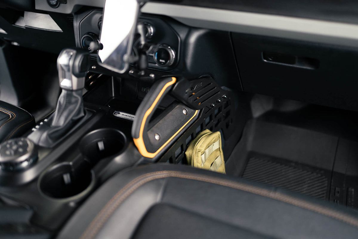 DV8 Offroad center console molle panels and bridge for 2021-2026 Ford Bronco