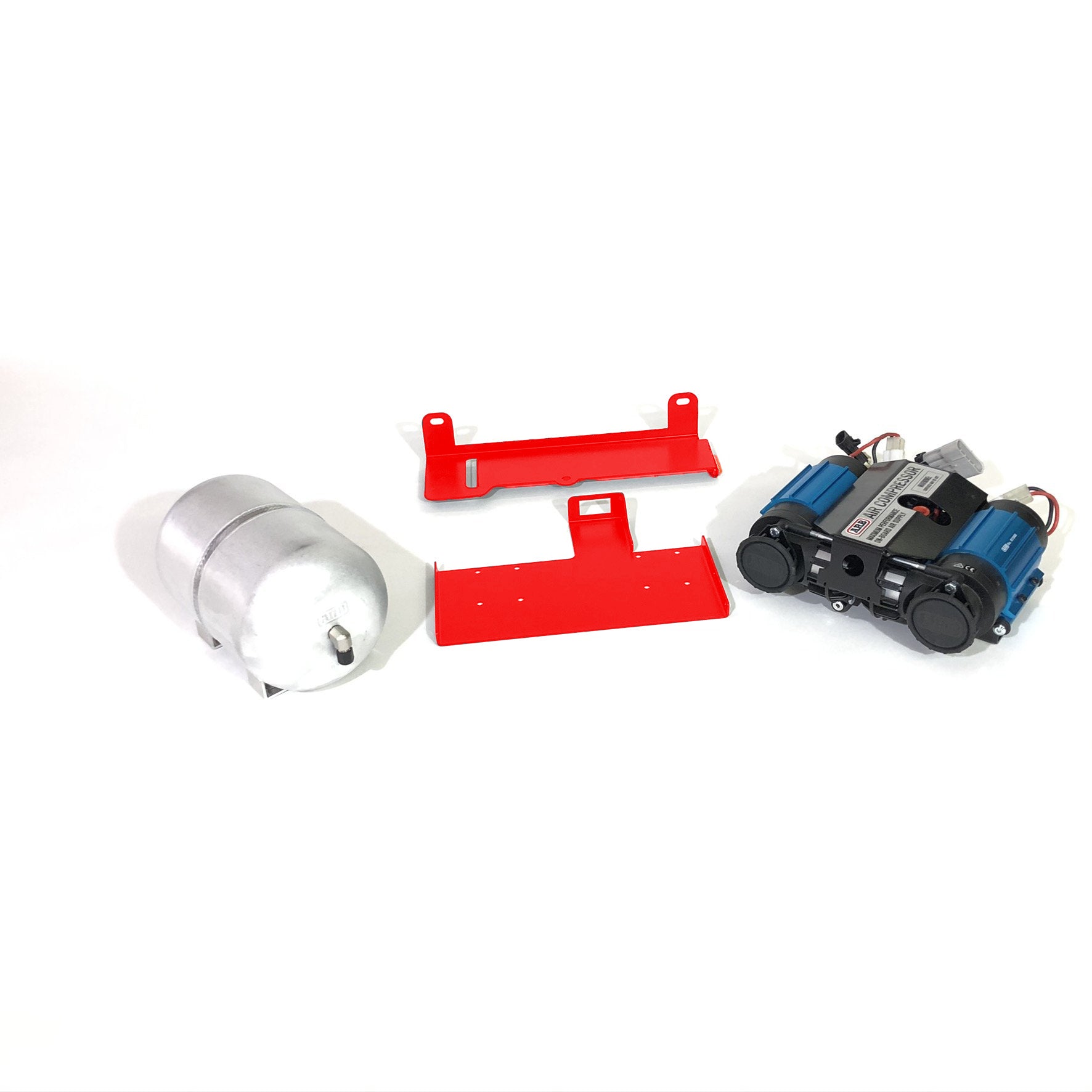 ARB twin air compressor, 1-gallon air tank, and red mounting brackets for Jeep Wrangler JL