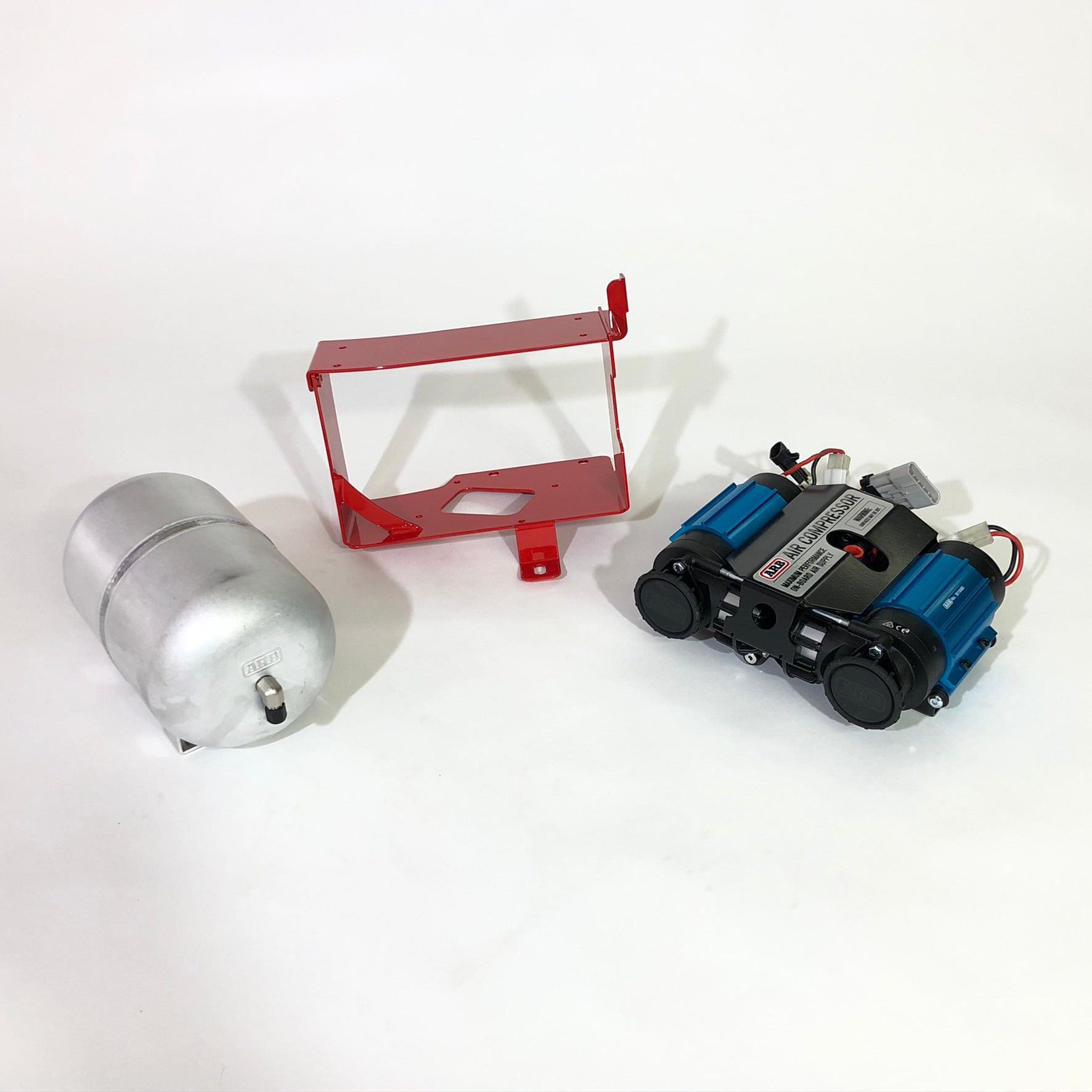 ARB dual air compressor, 1-gallon air tank, and red mounting bracket for Toyota 4Runner
