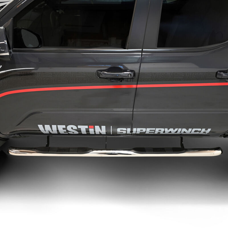 Westin E-Series 3 Nerf Step Bars, Double Cab, Polished, fits Toyota Tacoma