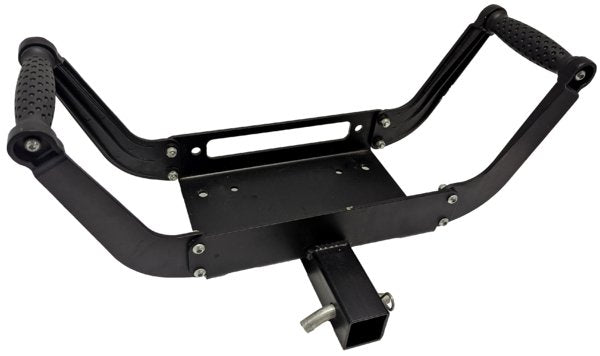 Black tow hitch winch mounting cradle with handles for off-road vehicles