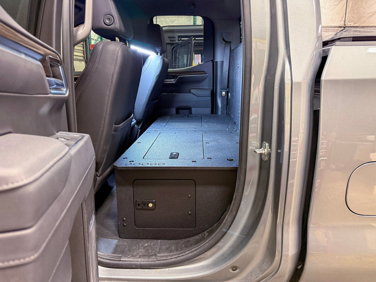Goose Gear second-row seat delete plate system for Silverado and Sierra Double Cab