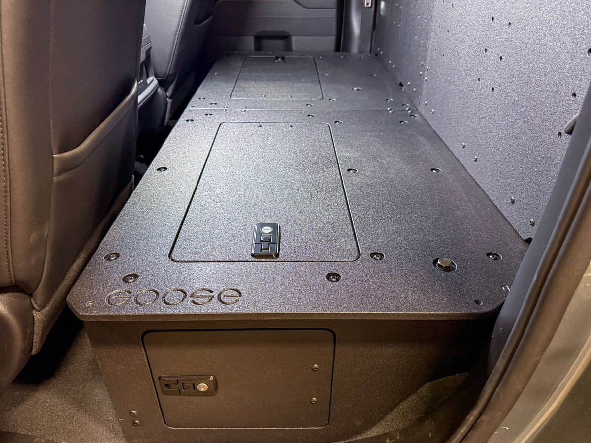 Goose Gear second-row seat delete plate system for Silverado and Sierra Double Cab