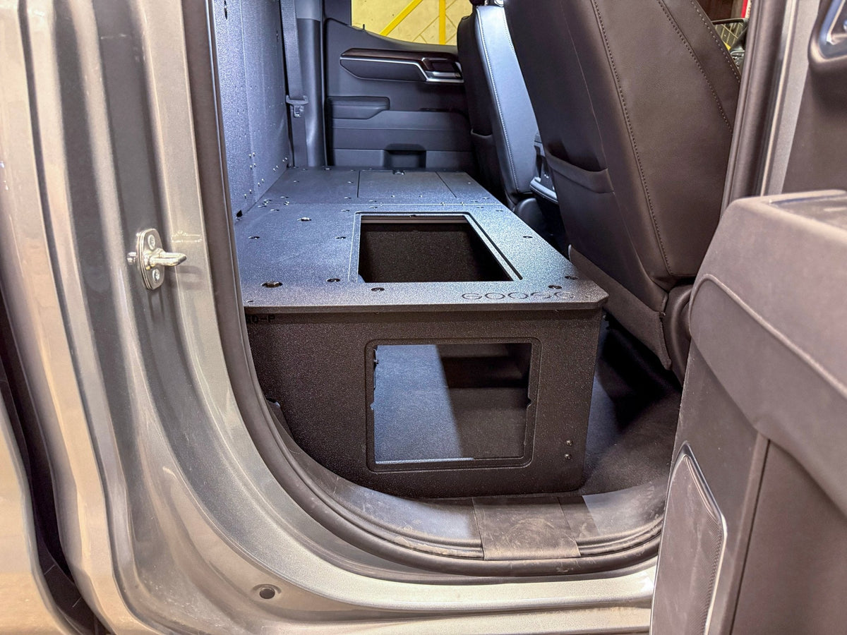 Goose Gear second-row seat delete plate system for Silverado and Sierra Double Cab