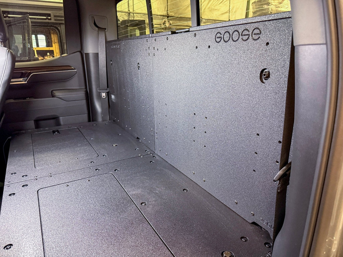 Goose Gear second-row seat delete plate system for Silverado and Sierra Double Cab