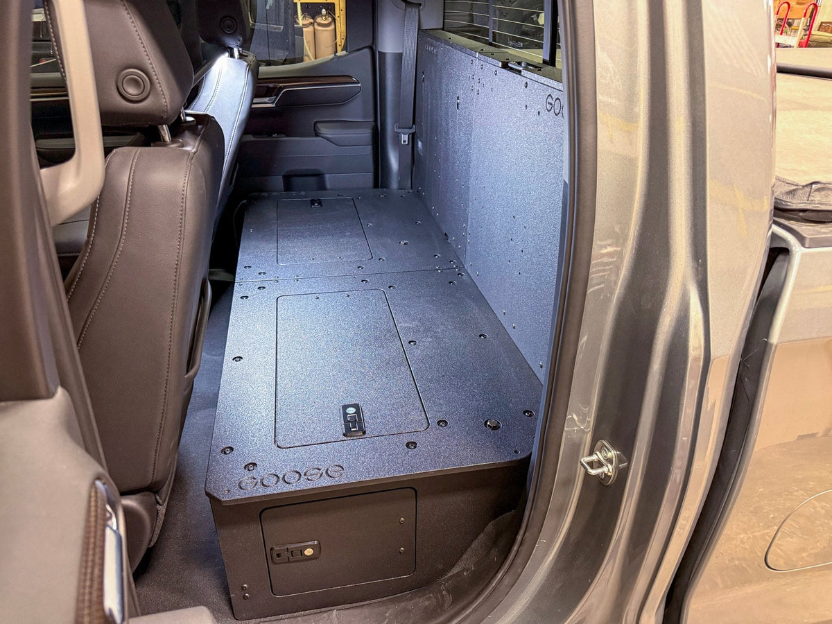 Goose Gear second-row seat delete plate system for Silverado and Sierra Double Cab