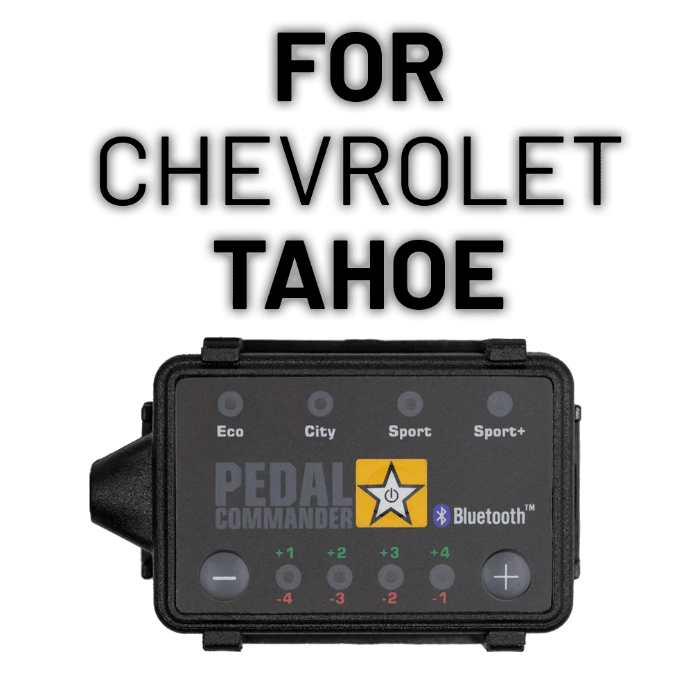 Pedal Commander throttle response controller for Chevrolet Tahoe, showing four driving modes.