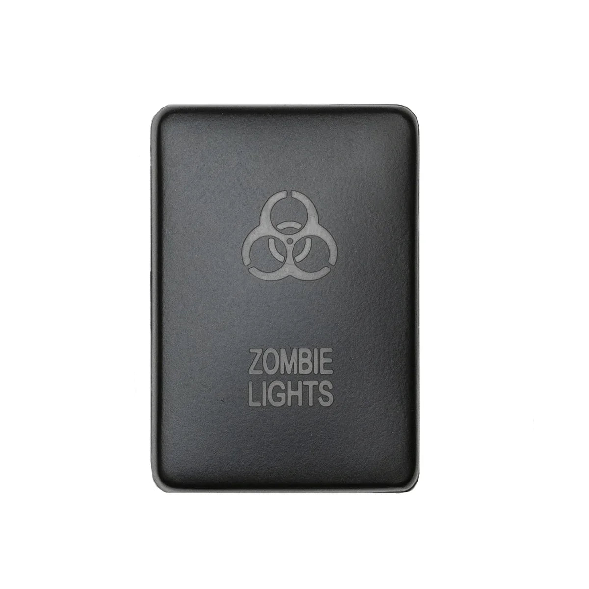 Black aftermarket switch with biohazard symbol and 'Zombie Lights' text for off-road vehicles