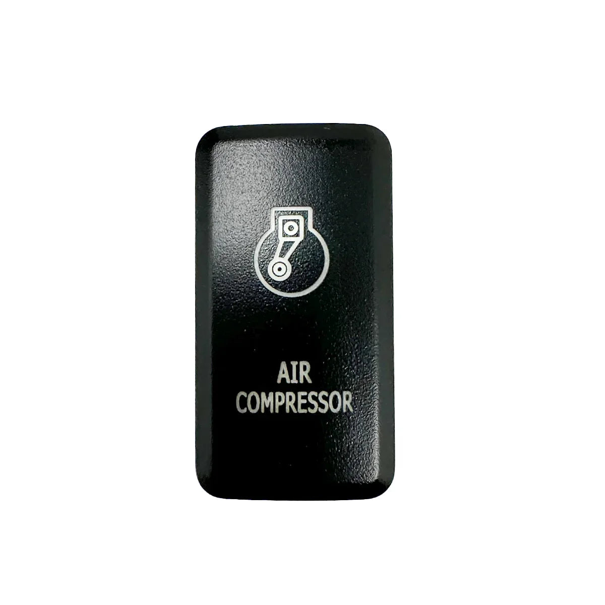 Black OEM tall switch with air compressor symbol and white lettering for vehicle dash panel
