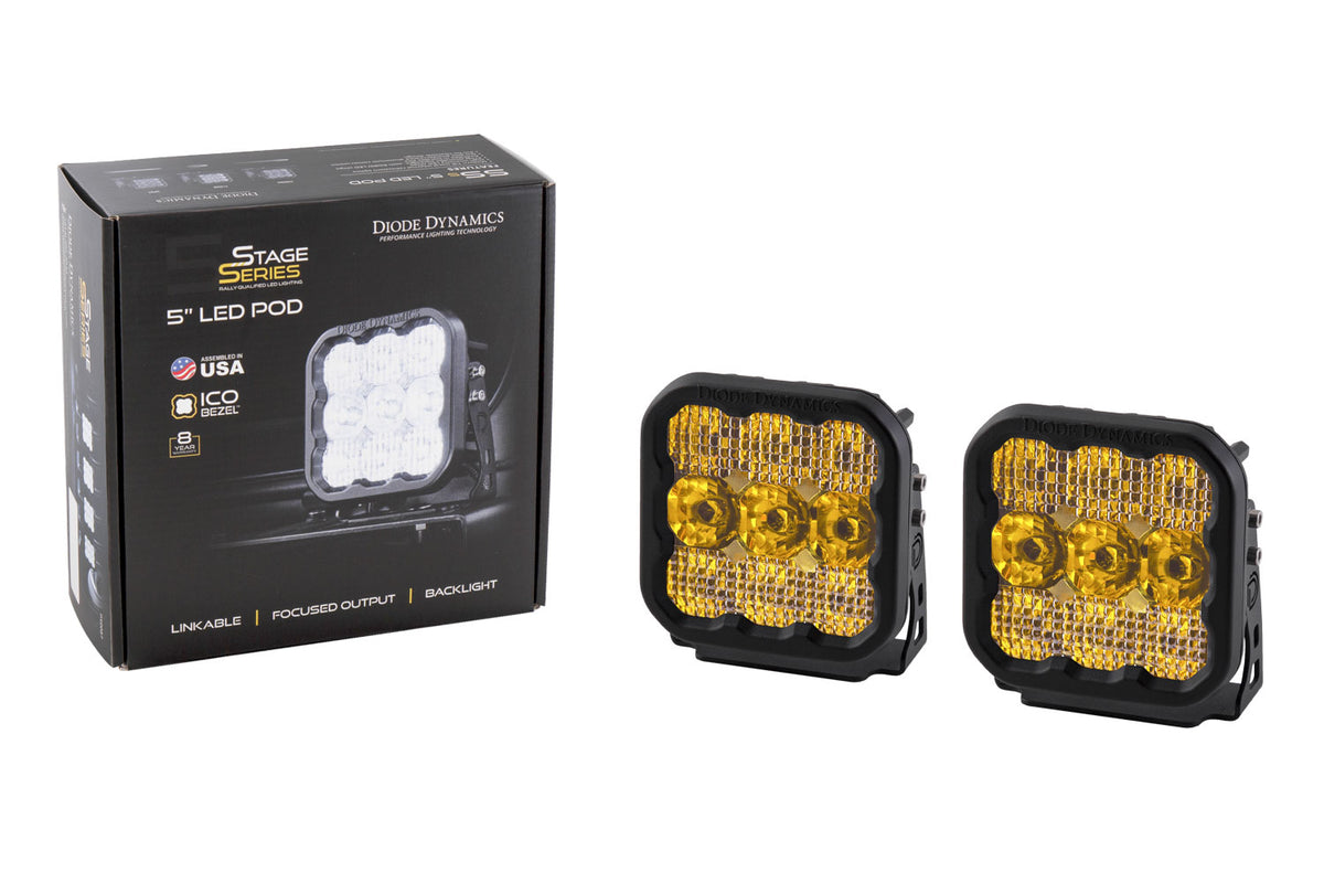 Diode Dynamics SS5 Yellow Pro LED Pod (Pair) for trucks and SUVs – with packaging