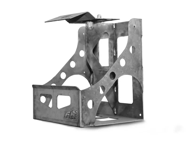 Steel dual can carrier for off-road vehicles, angled view, rugged overland gear