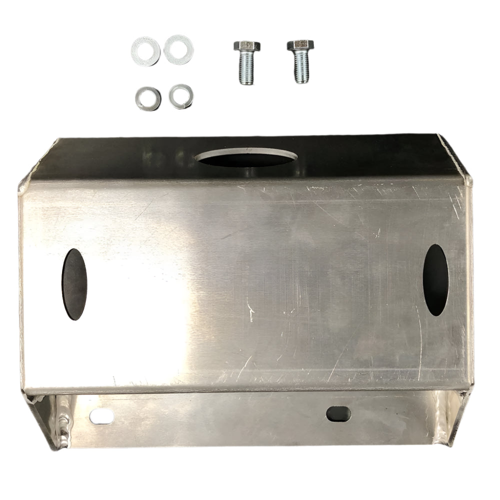 Aluminum vapor tube shield for Jeep Wrangler JL with bolts and washers, top view