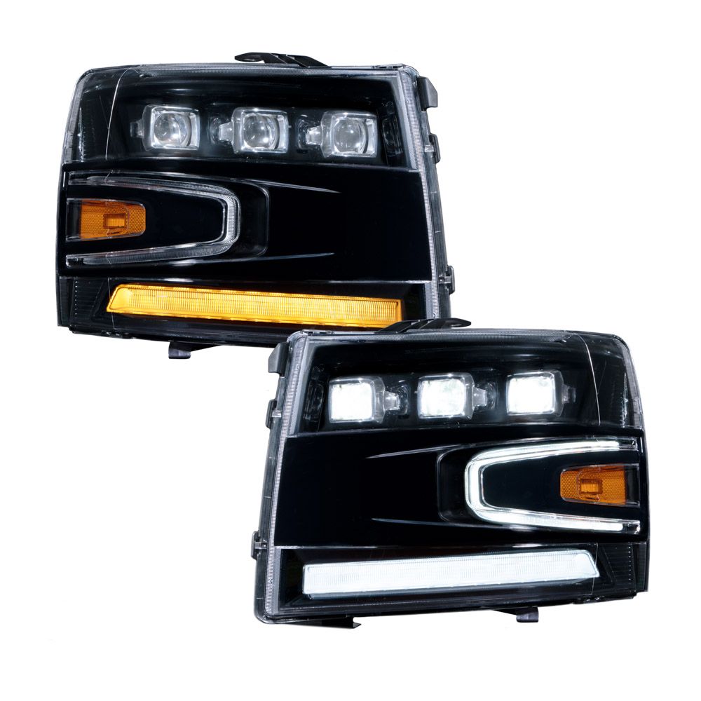 Form Lighting LED Projector Headlights for Chevrolet Silverado 2007-2013 - pair, lit