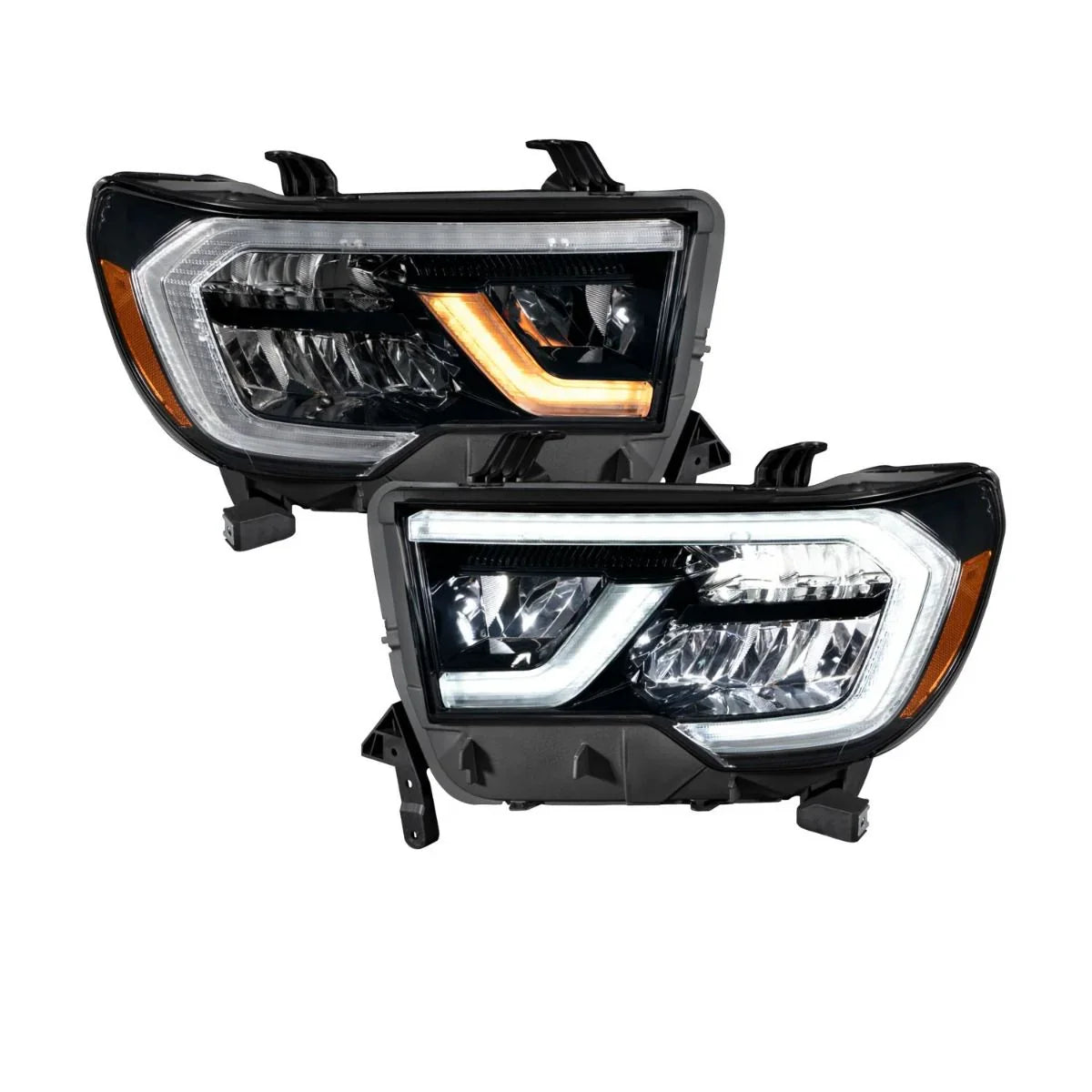 Pair of Toyota Tundra Sequoia aftermarket headlight reflectors with LED accents