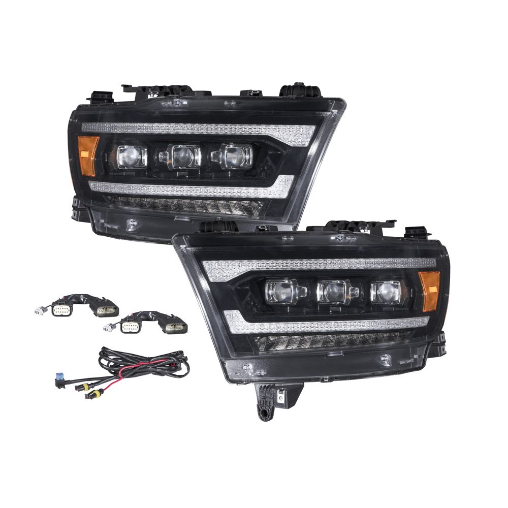 Form Lighting Sequential LED Projector Headlights for Ram 1500 2019–2024, kit contents laid out