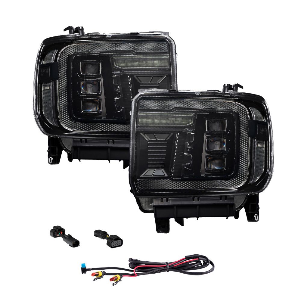 Form Lighting Sequential LED Projector Headlights (Amber DRL) for GMC Sierra 1500 2014-2018 - pair, lights off