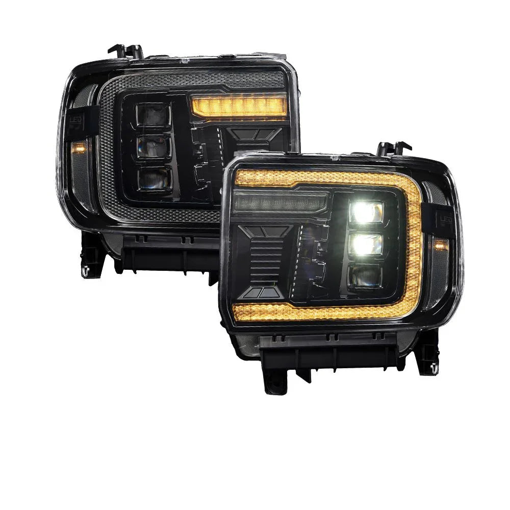 Pair of LED projector headlights for GMC Sierra with amber running lights