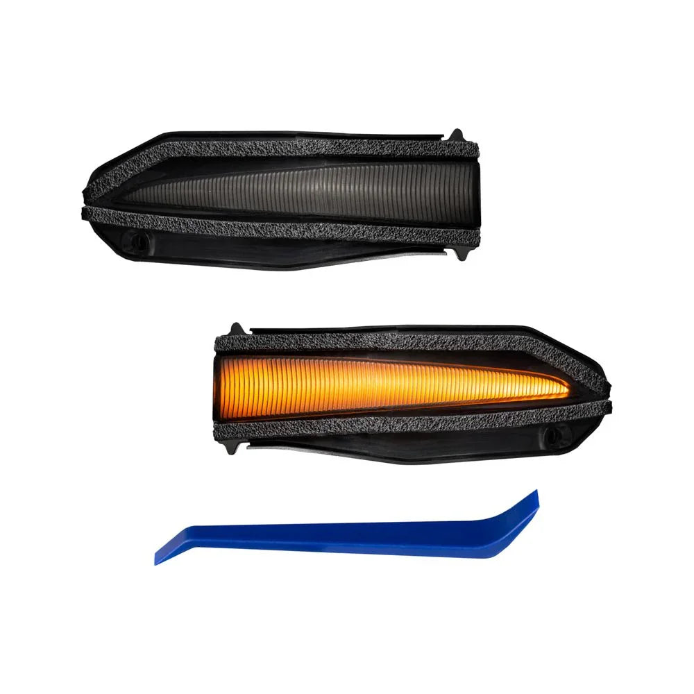 Toyota 4Runner mirror turn signal light kit with amber LED strip and blue trim tool