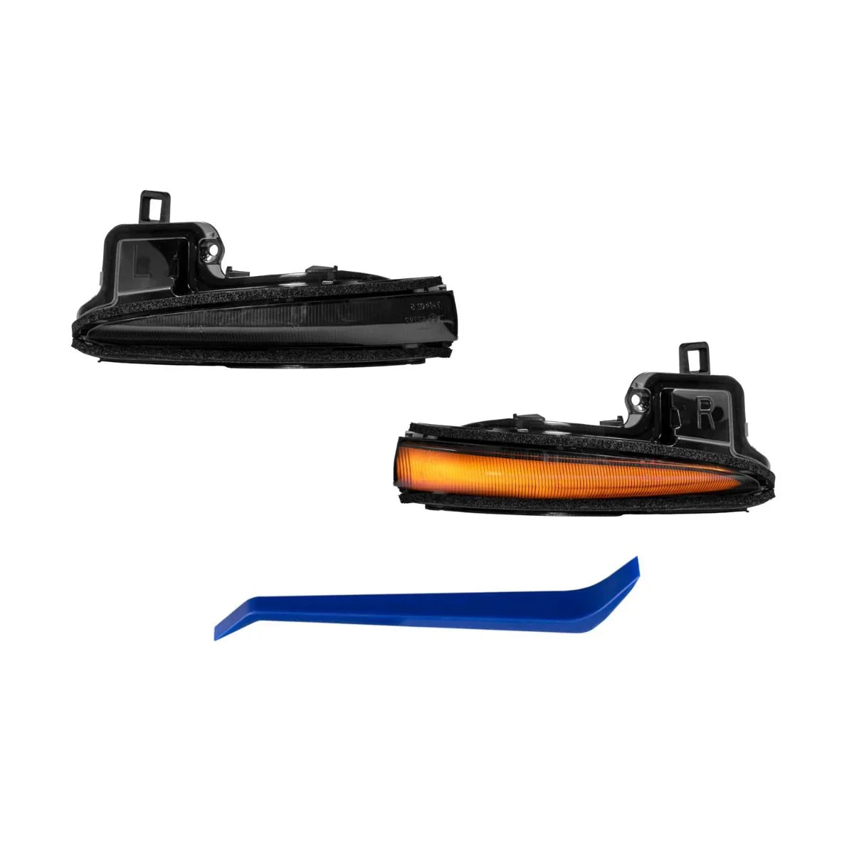 Toyota Tacoma 2016 mirror LED turn signal lights with blue trim removal tool