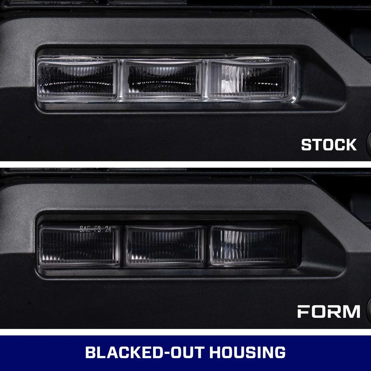 Comparison of stock vs. blacked-out housing LED fog lights for off-road vehicles