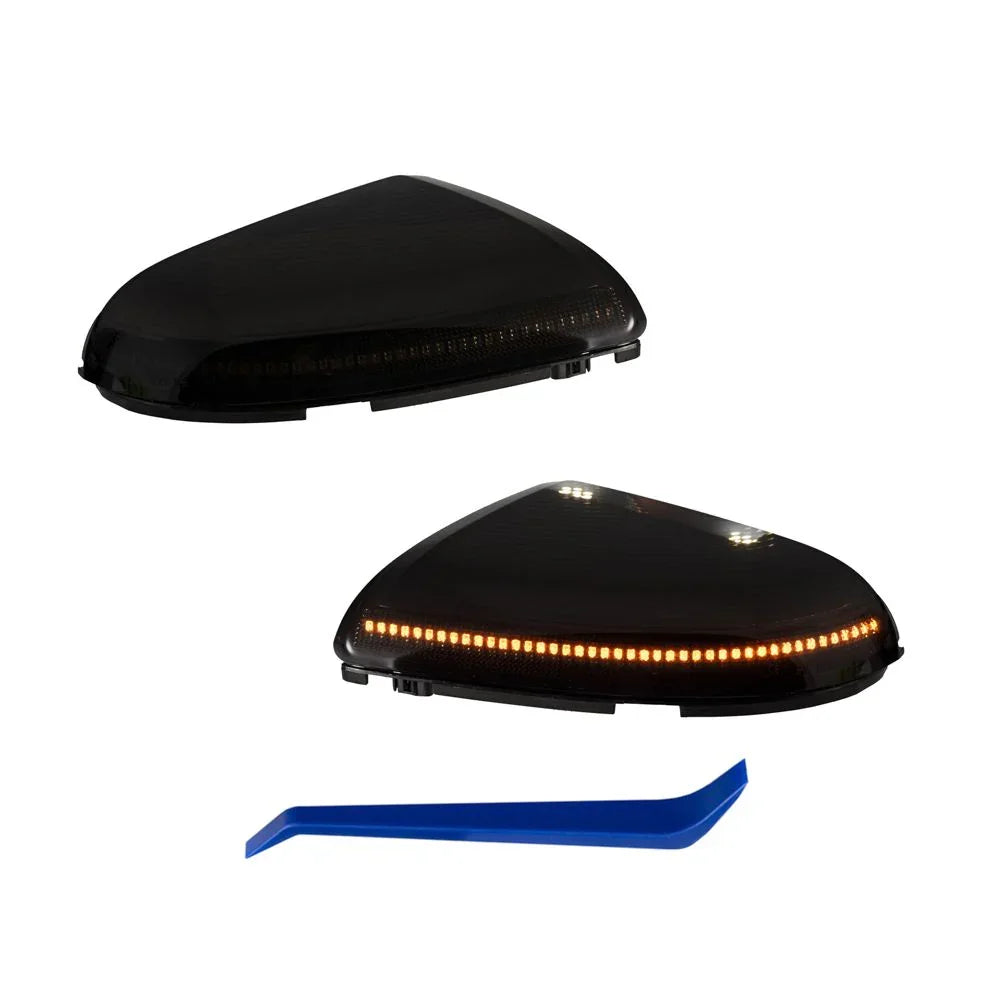 Smoked lens LED side mirror turn signal lights with sequential indicators and trim tool