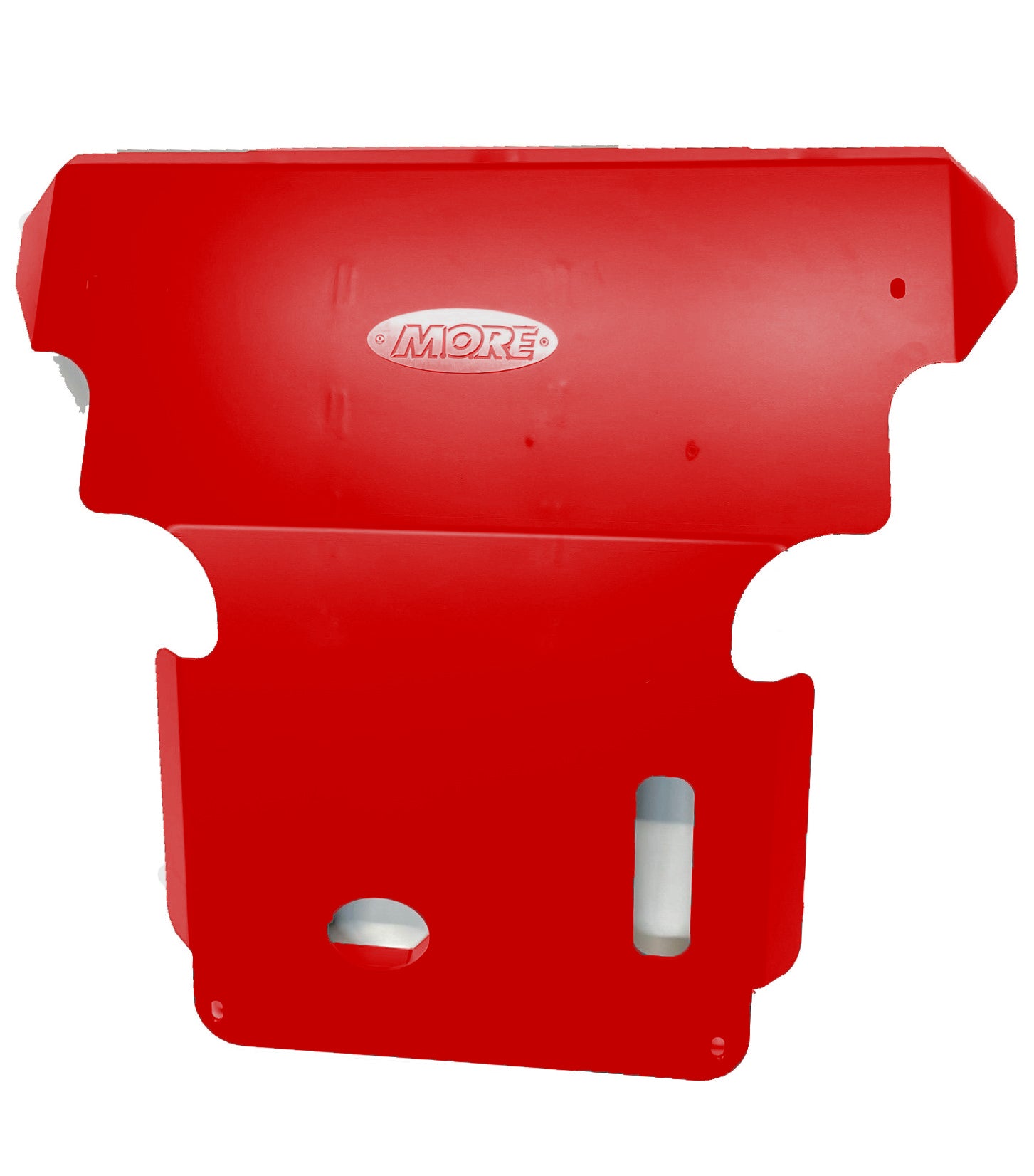 Red aluminum front skid plate for Ford Bronco 4-door, durable off-road protection.