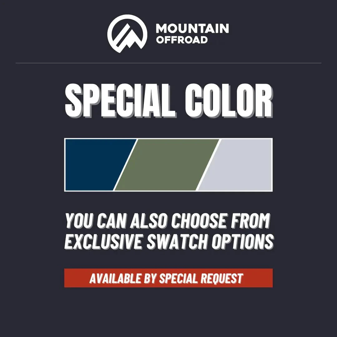 Special color swatch options for Mountain Offroad products, available by request.