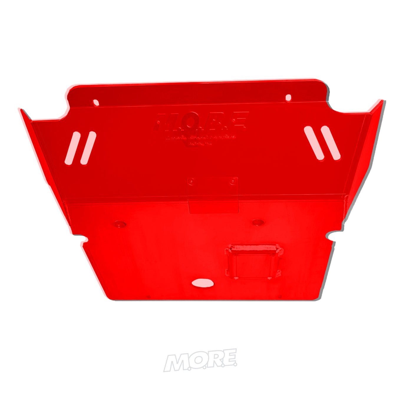 Red aluminum front skid plate for Toyota Tacoma suitable for off-road protection.