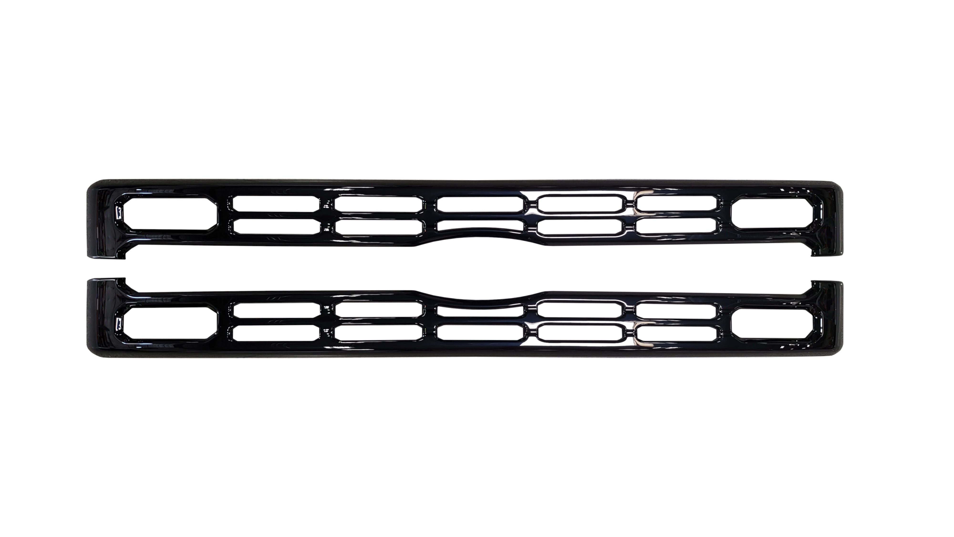 2023 Ford F250 F350 Grille Cover BumperShellz in gloss black, displayed frontally