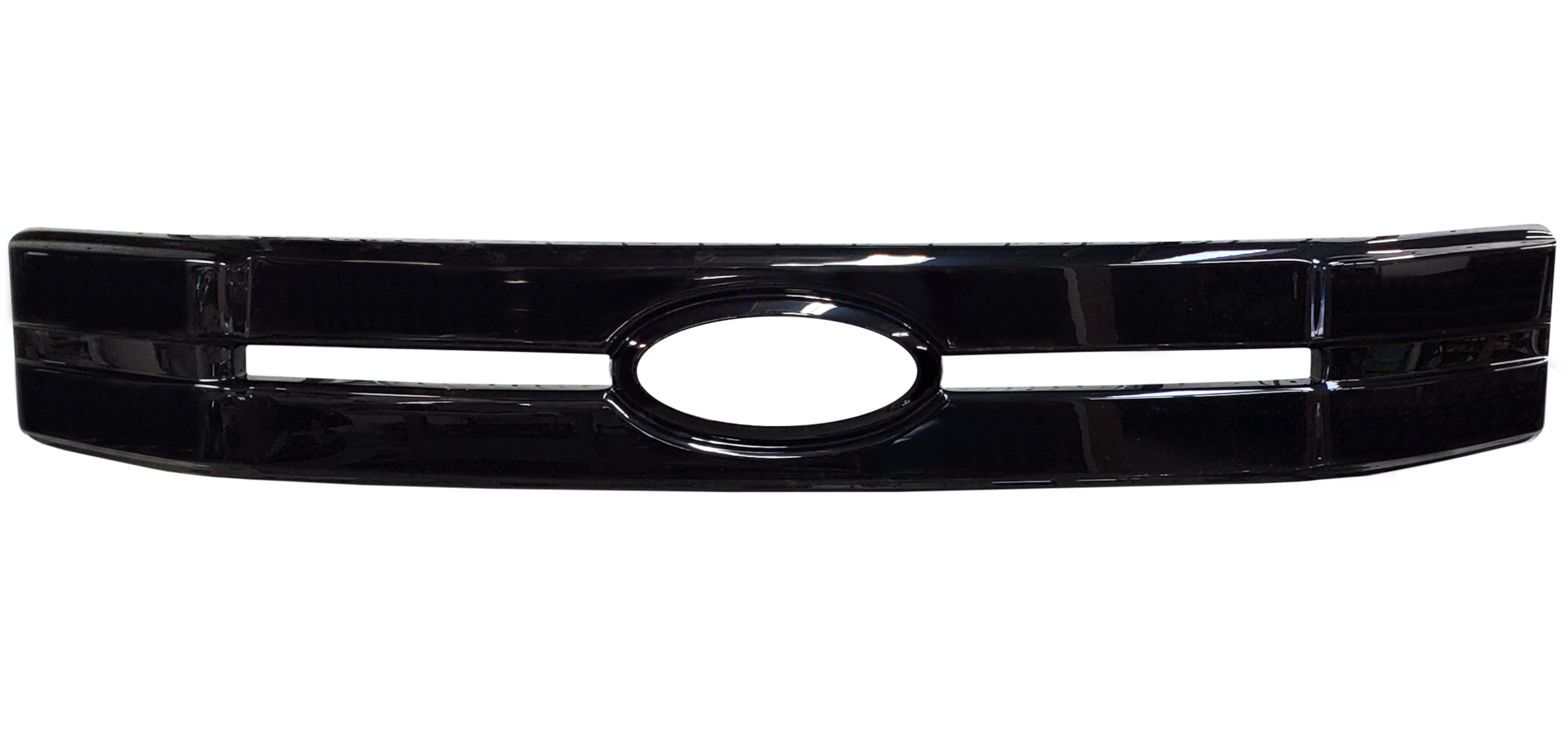 Gloss Black Center Bar Grille Overlay for the 2018-2020 F150, ready to provide a stylish chrome delete effect to the vehicle's appearance.