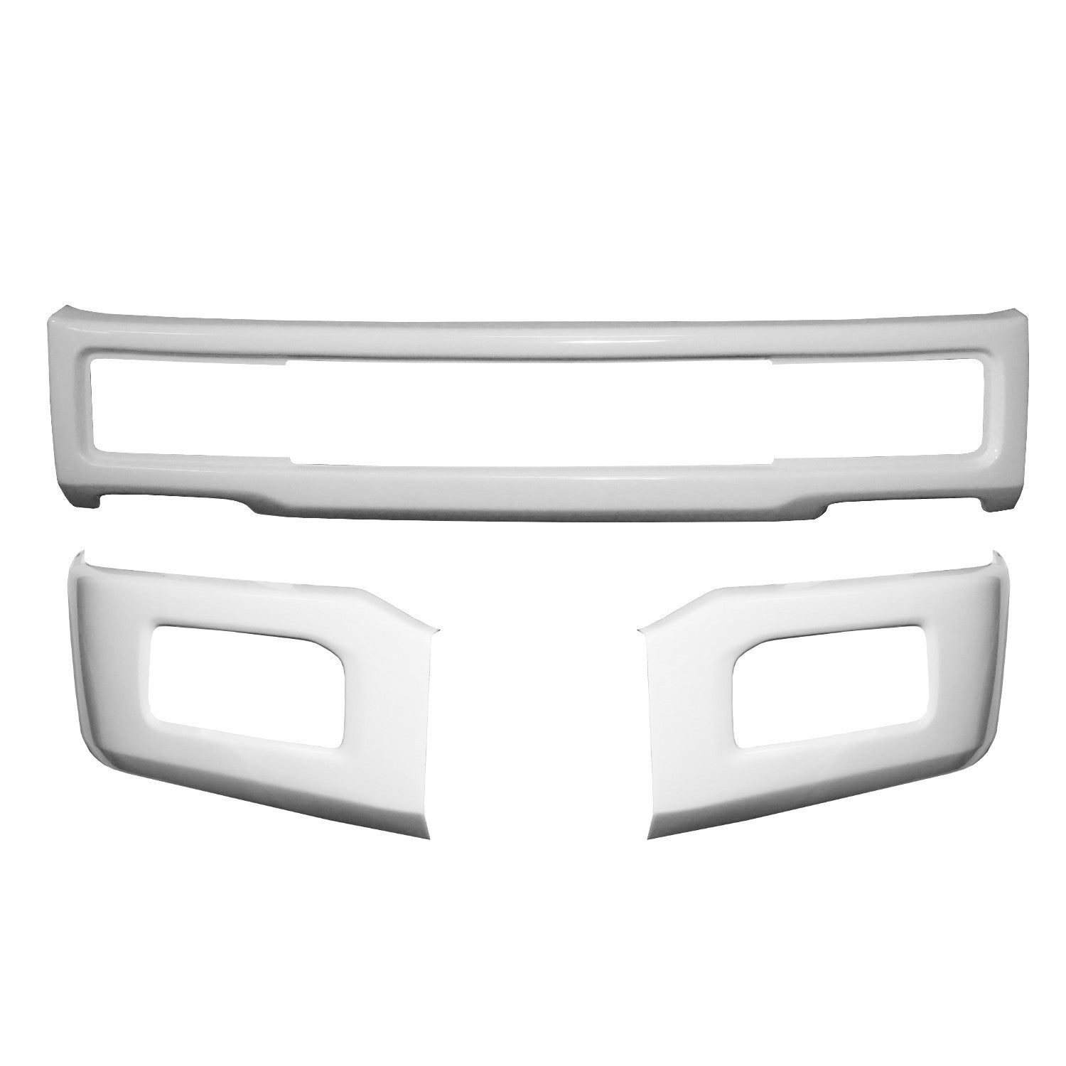 Gloss white front bumper for 2018-2020 Ford F150, with fog lamps and no tow hook cutouts