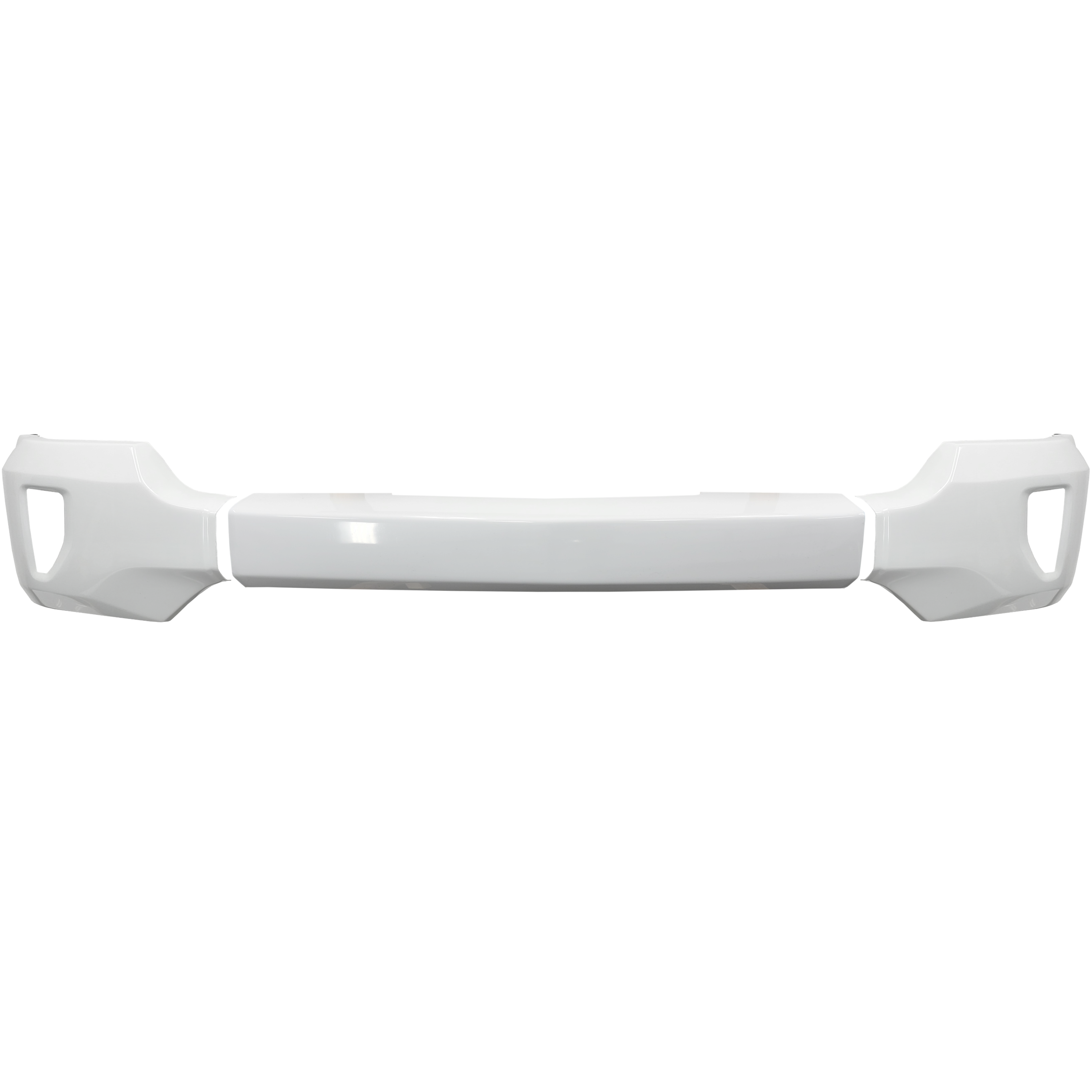 Gloss white front BumperShellz for 2016-2018 Chevy Silverado 1500, no parking sensors, with fog lamps.
