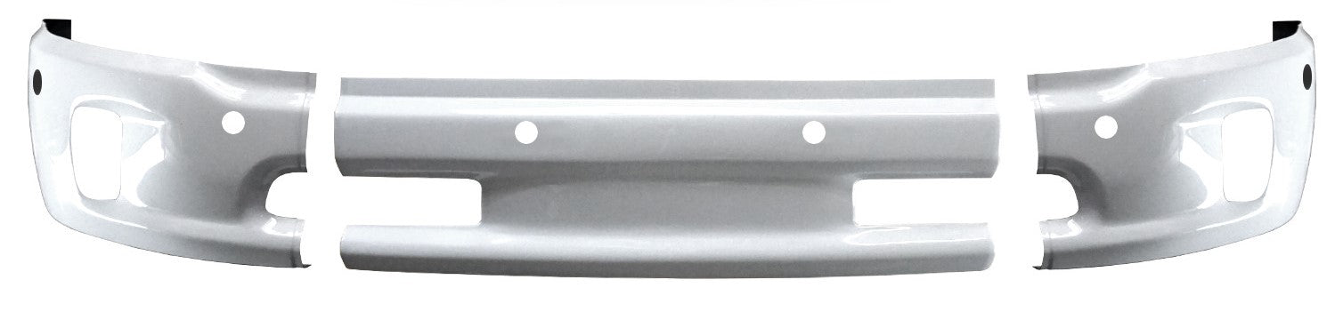 Gloss white front bumper cover for 2013-2018 Ram 1500, featuring fog lamp cutouts and sensor holes