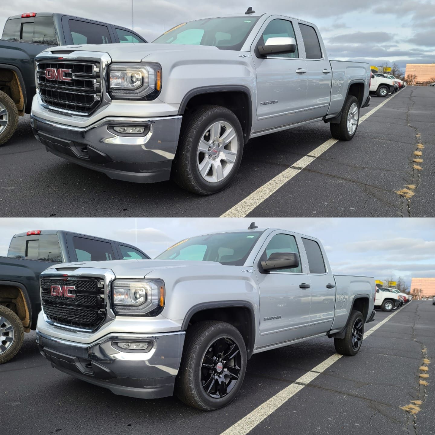 ABS6471BLK 16-18 GMC Sierra 1500 Base/SLE 2 PCS Gloss Black Tape-on Grille Overlay