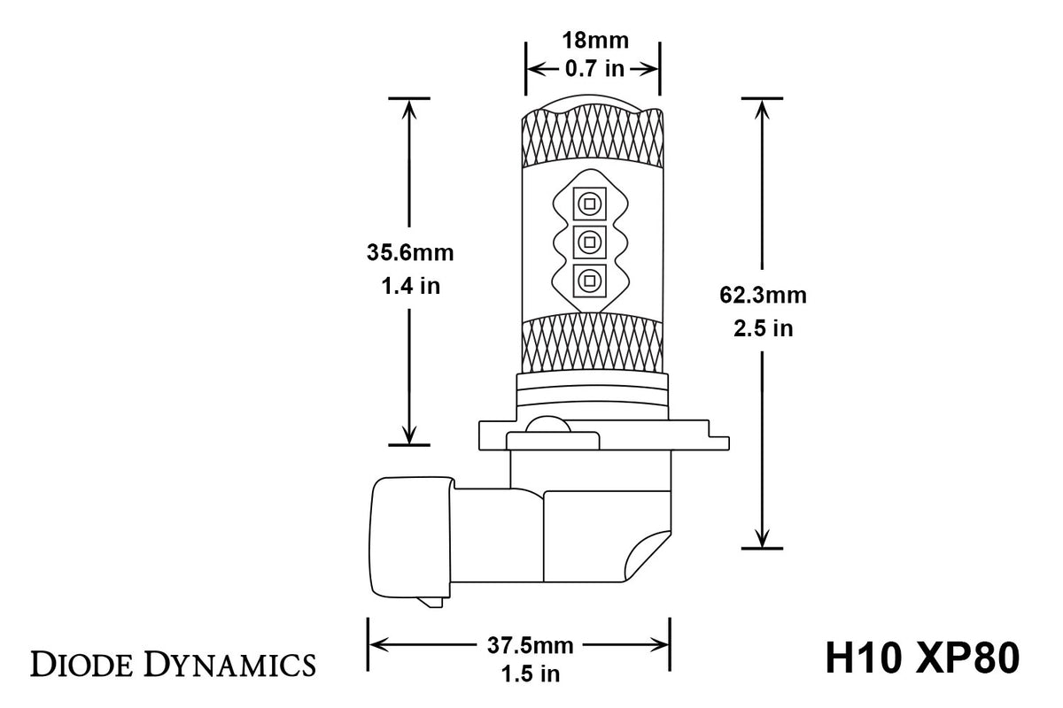 Diode Dynamics H10 XP80 LED Bulbs for trucks and SUVs – dimensions