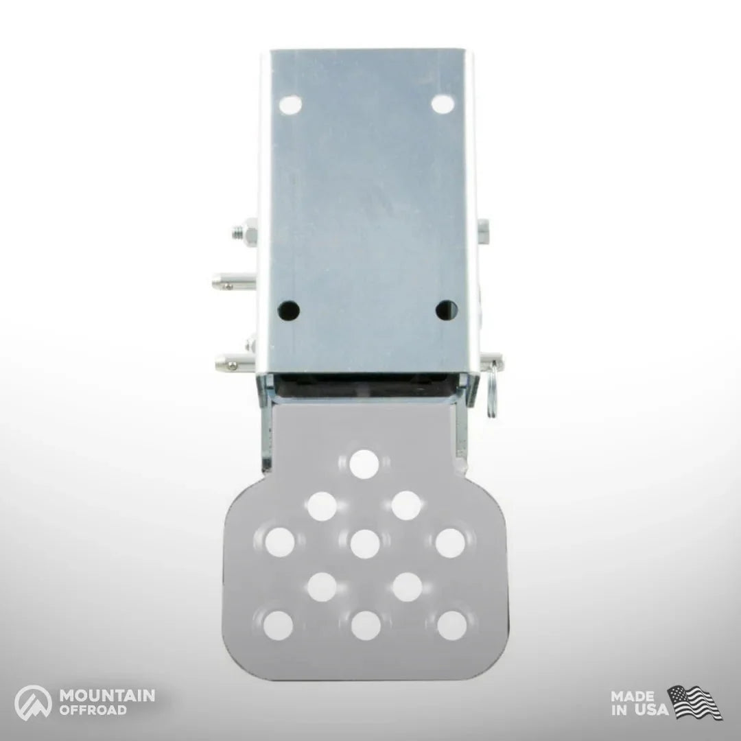 Powder-coated hide-a-step accessory for Jeep CJ 1976-86, metal step with mounting bracket.