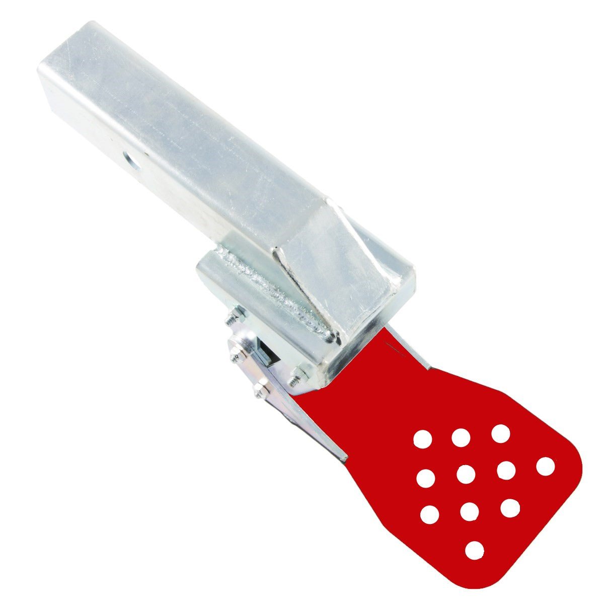 universal receiver hitch step with red powder-coated finish and traction holes