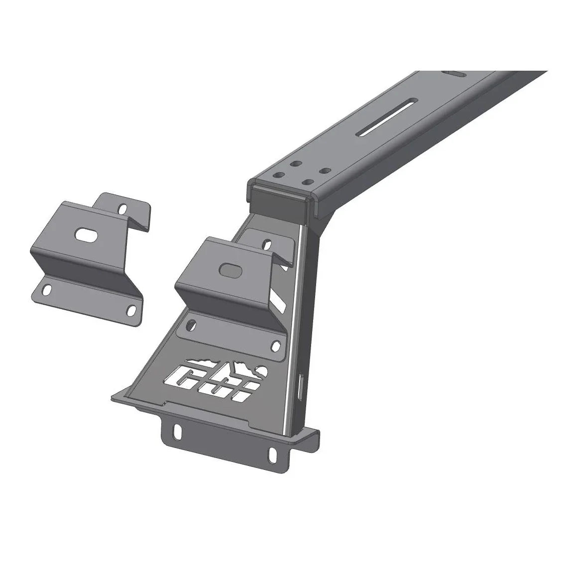 High lift standoff assembly bracket for off-road vehicle roof rack or bed rack mounting.