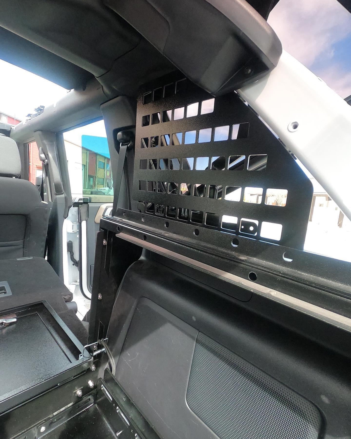 Diabolical Inc Bronco roll bar MOLLE panel, side view